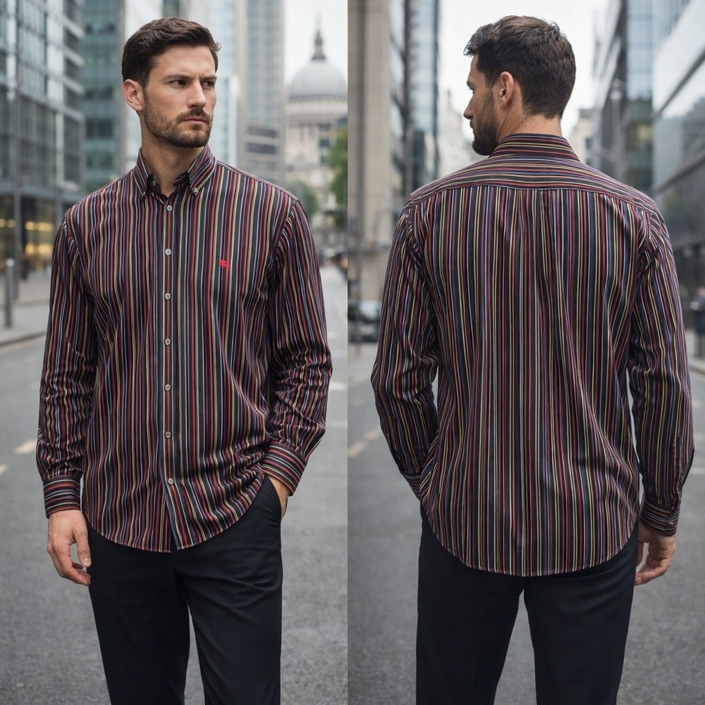 Burberry London Nova Stripe Shirt XL UK Made Cotton‎ Knight Logo